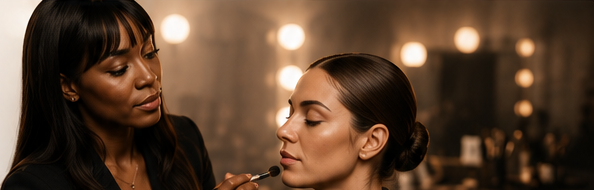 LeDiedra mentoring a beauty student during makeup application.
