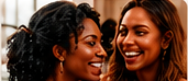 Two smiling Beauty House clients after a group occasion service