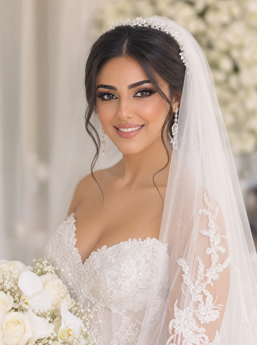 Elegant bride looking over her shoulder