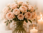 Blush rose arrangement with candles