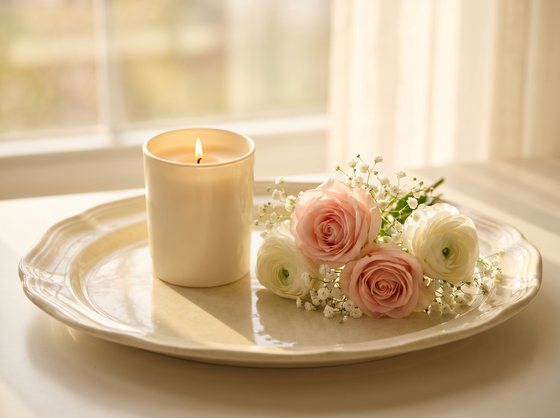 LMB candle with pink flowers