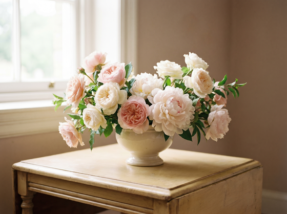 Pink floral detail.