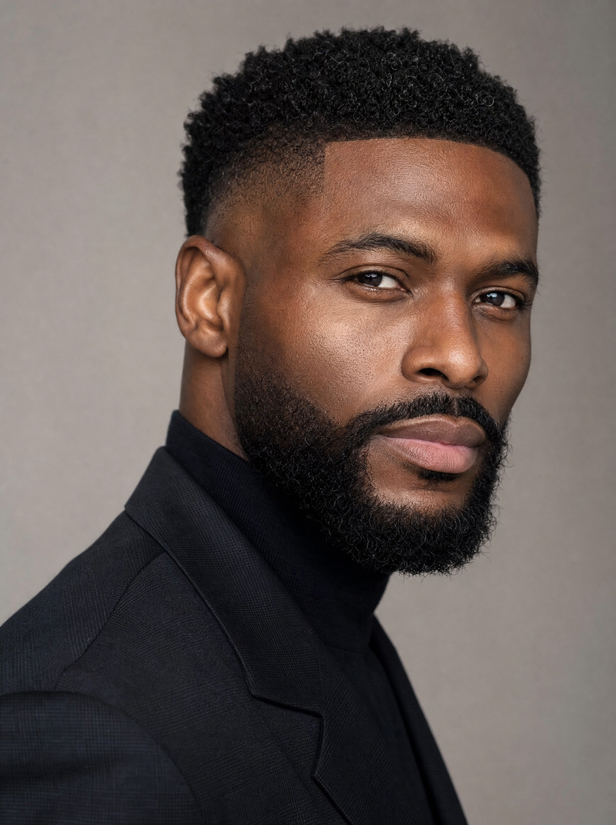 Camera-ready grooming on a Black man.