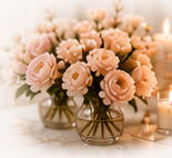 Peach floral arrangement with candles