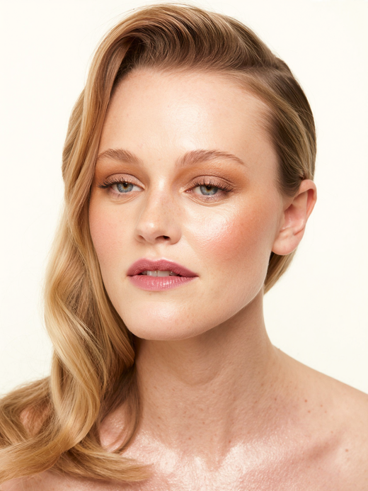 Soft glam makeup result on an LMB client